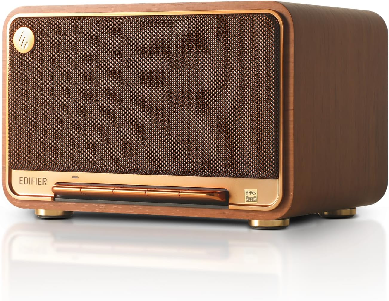 D32 Retro Wooden Tabletop Wireless Speaker Airplay2, Brown | 60W RMS, Dual Hi-Res, Bluetooth5.3, Hi-Res Audio, ALAC, LDAC, 11H Battery, DSP Crossover, MDF Retro Cabinet, USB-C, AUX Input