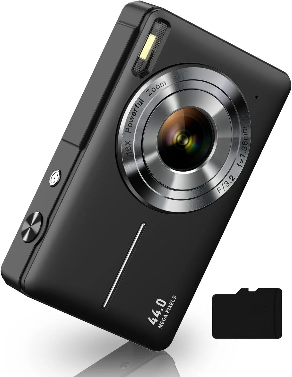 Digital Camera 1080P with 32G Card 16X Zoom Flash Portable for Kid, Black | Compact Camera with Anti-Shake, Includes 2 Batteries & Charger. Perfect for Parties, Trips, Birthdays Gift from Parents.