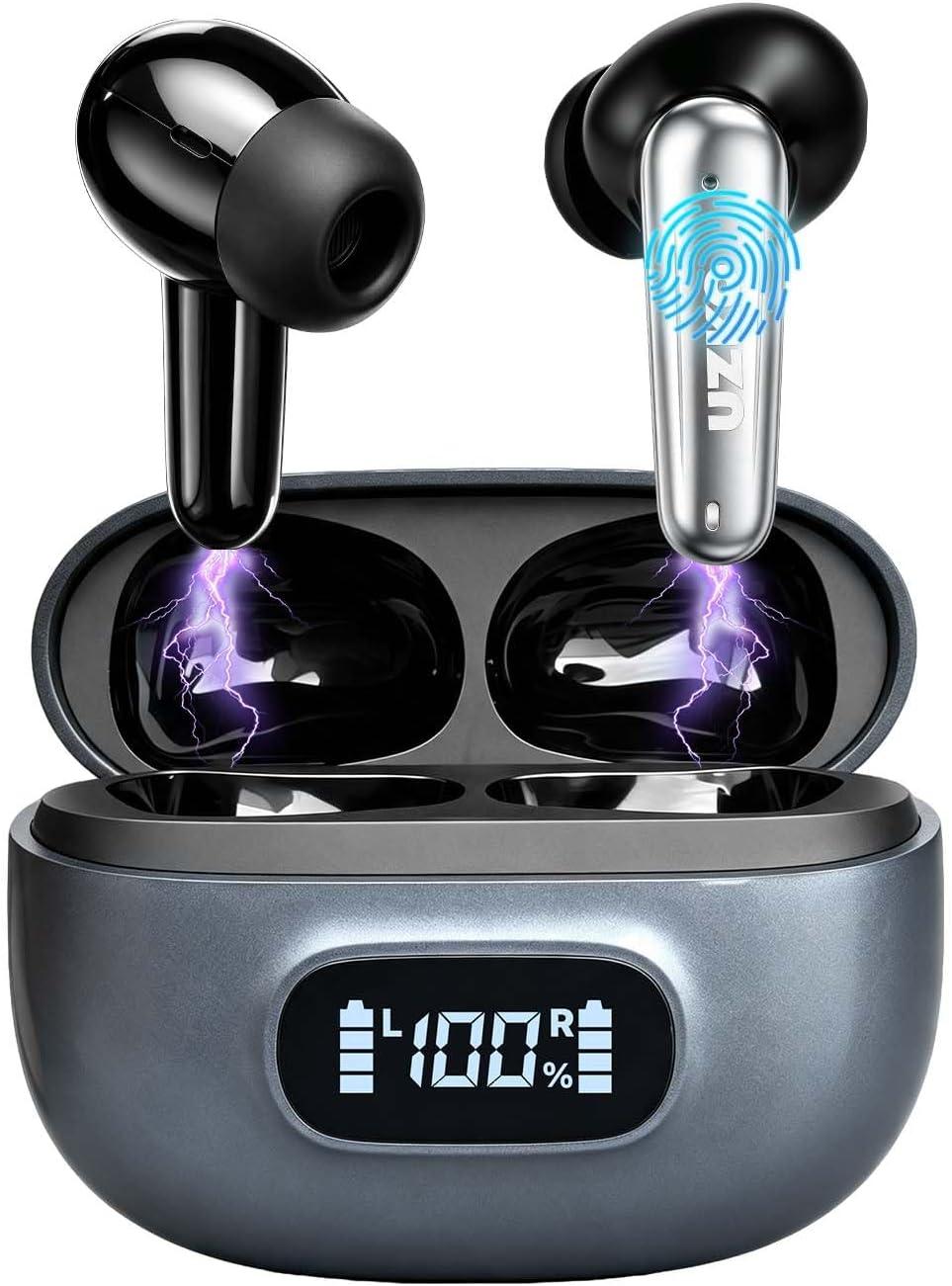 Wireless Earbuds, Bluetooth 6.0 Headphones ANC Crisp Clear Audio | in Ear Headphones Crystal‑Clear Calls LED Battery Level Indicator IPX4 Sweat‑Resistant 32H Total Playtime