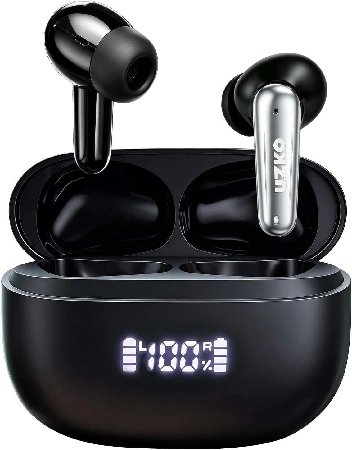 Wireless Earbuds,Bluetooth 6.0 ANC in Ear Headphones,Led Battery Display | Clear Stereo Sound Crystal‑Clear Calls Lightweight 2.8G per Earbud, IPX4 Sweat‑Resistant, 32H Total Playtime Black