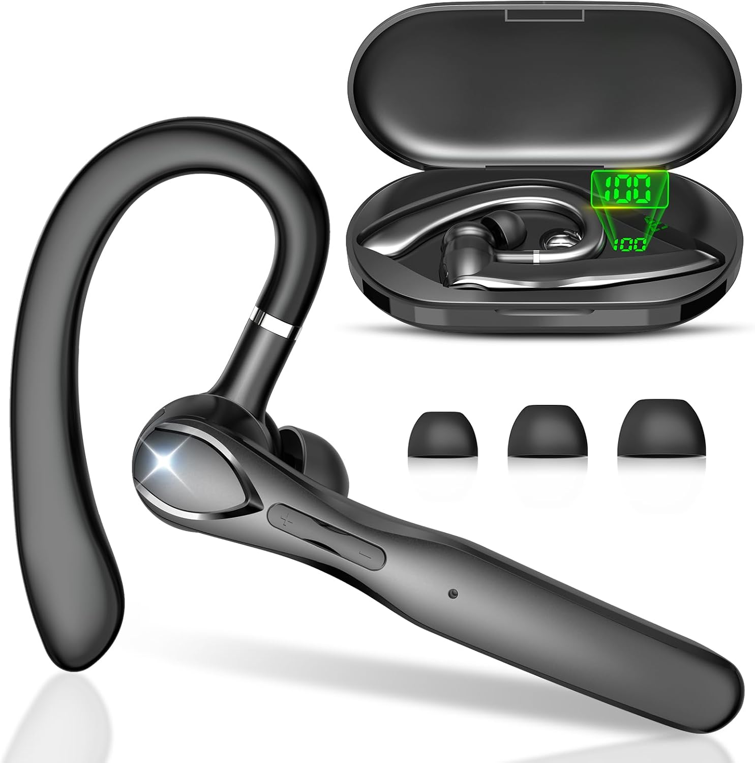 Bluetooth Headset, Wireless Headset with Mic for Work | Bluetooth Earpiece with Charging Case 50 Hours Talking Time Built-In Microphone, V5.3 Hand-Free Headphones for Trucker,Office
