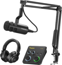 USB Audio Interface Bundle: Interface with XLR Microphone Headphone 24-Bit/192Khz LOOPBACK ASIO Driver for Recording Music Home-Studio Guitar Podcast Streaming PC DAW(PS22+PD100S+MH700)