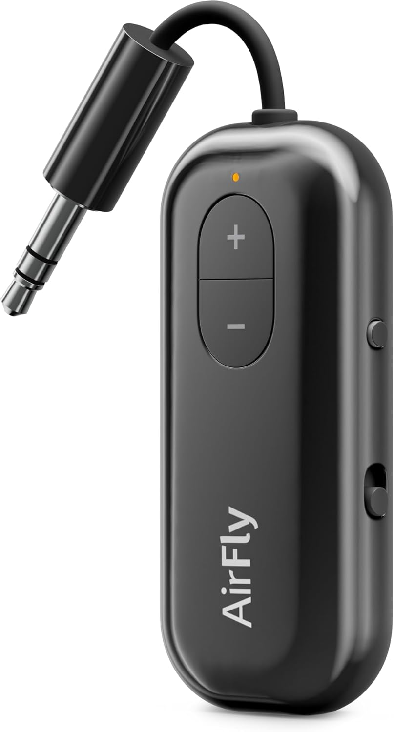 Airfly SE, Bluetooth Wireless Audio Transmitter Adapter, Black | Bluetooth Adapter for Airpods/Headphones, 20+ Hr Battery, Works with 3.5Mm Aux Jacks on Airplanes, Tvs, Gym Equipment, Travel