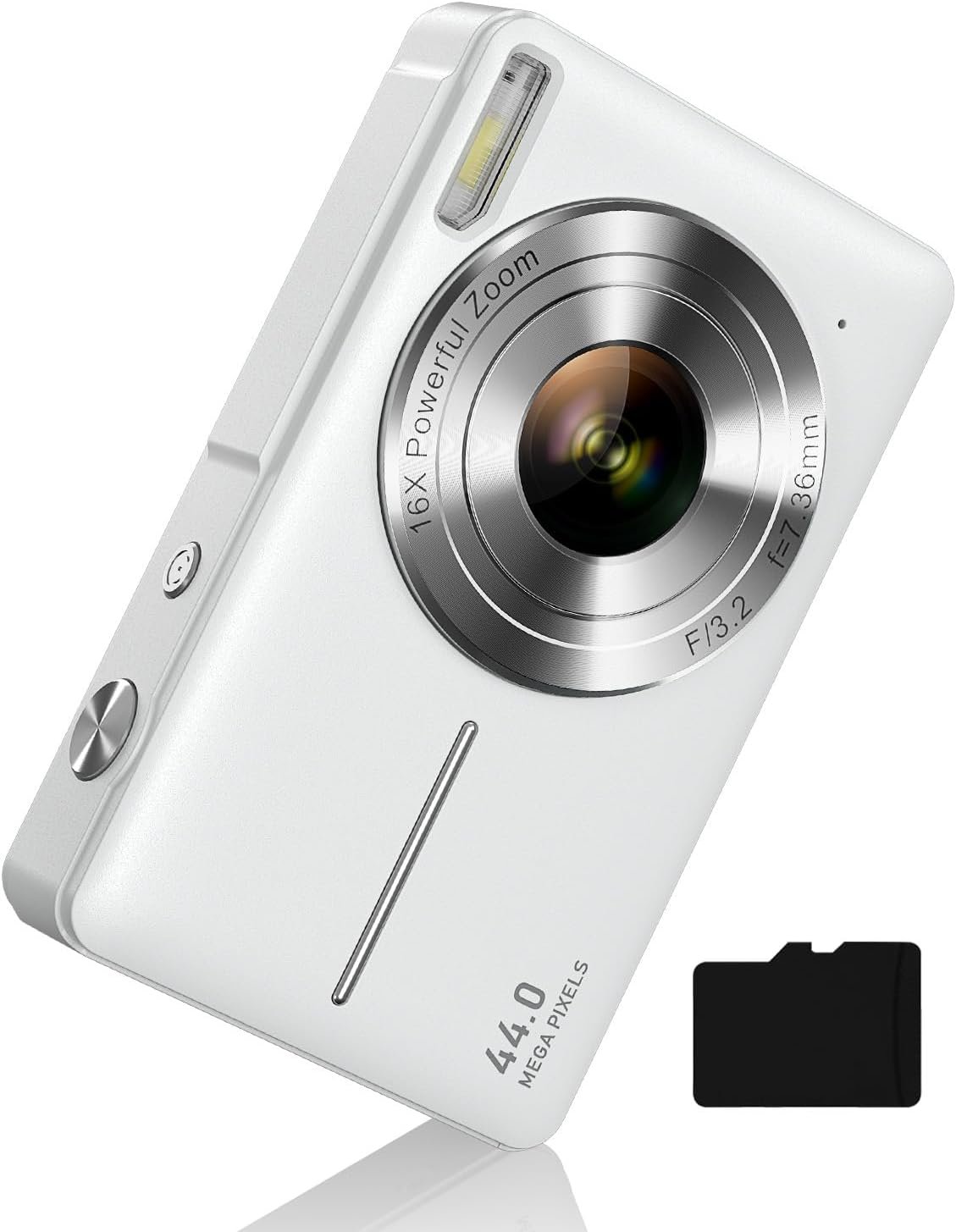 Digital Camera 1080P with 32G Card 16X Zoom & Flash Compact for Kid, White | Small Camera with Anti-Shake, Includes 2 Batteries & Charger. Perfect for Parties, Trips, Birthdays Gift from Parents