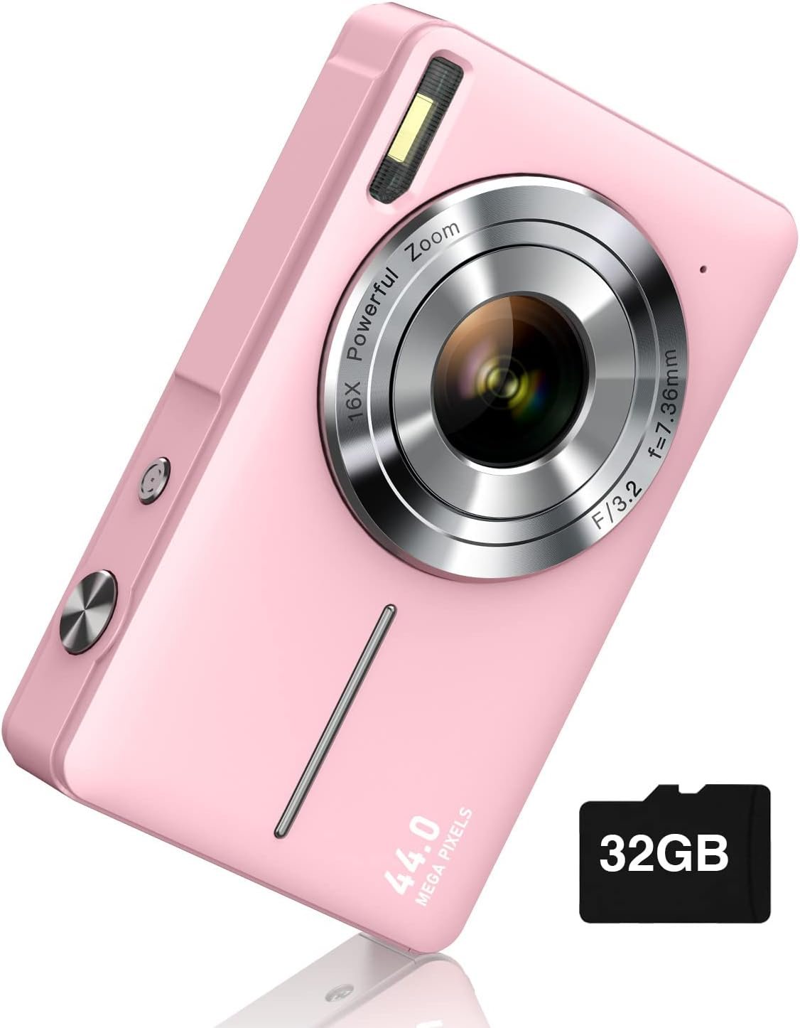 Digital Camera FHD 1080P with 32G Card 16X Zoom Easy for Kids Pink | Compact Camera with Anti-Shake, Includes 2 Batteries & Charger. Perfect for Parties, Trips, Birthdays Gift from Parents.
