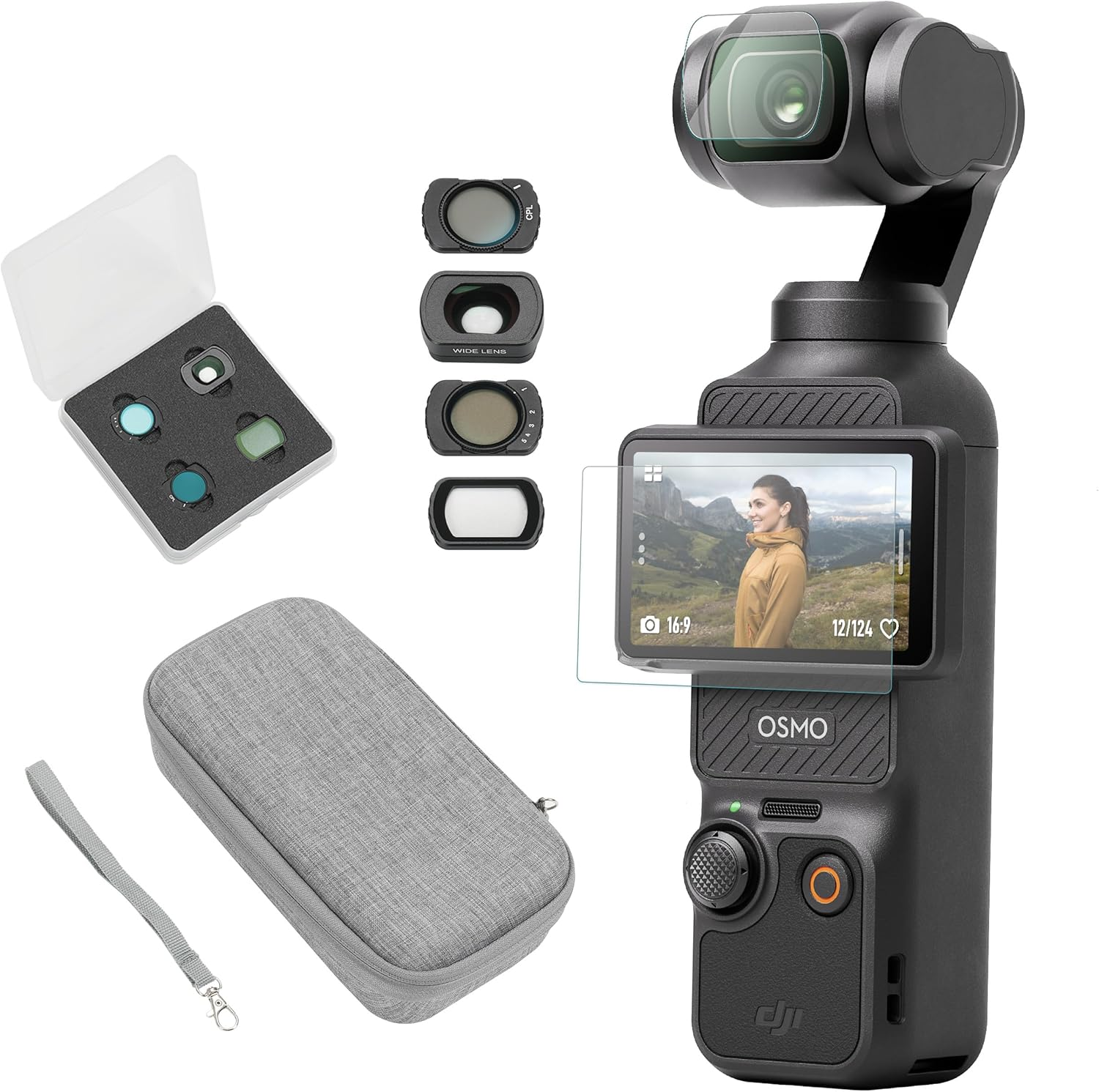 DJI Osmo Pocket 3 Filter Bundle, Vlogging Camera with 1'' CMOS & 4K/120Fps | 3-Axis Stabilization, Spotlight Follow, Fast Focusing, Original Standard Combo + Filter Kit + Carring Case + Screen Protector