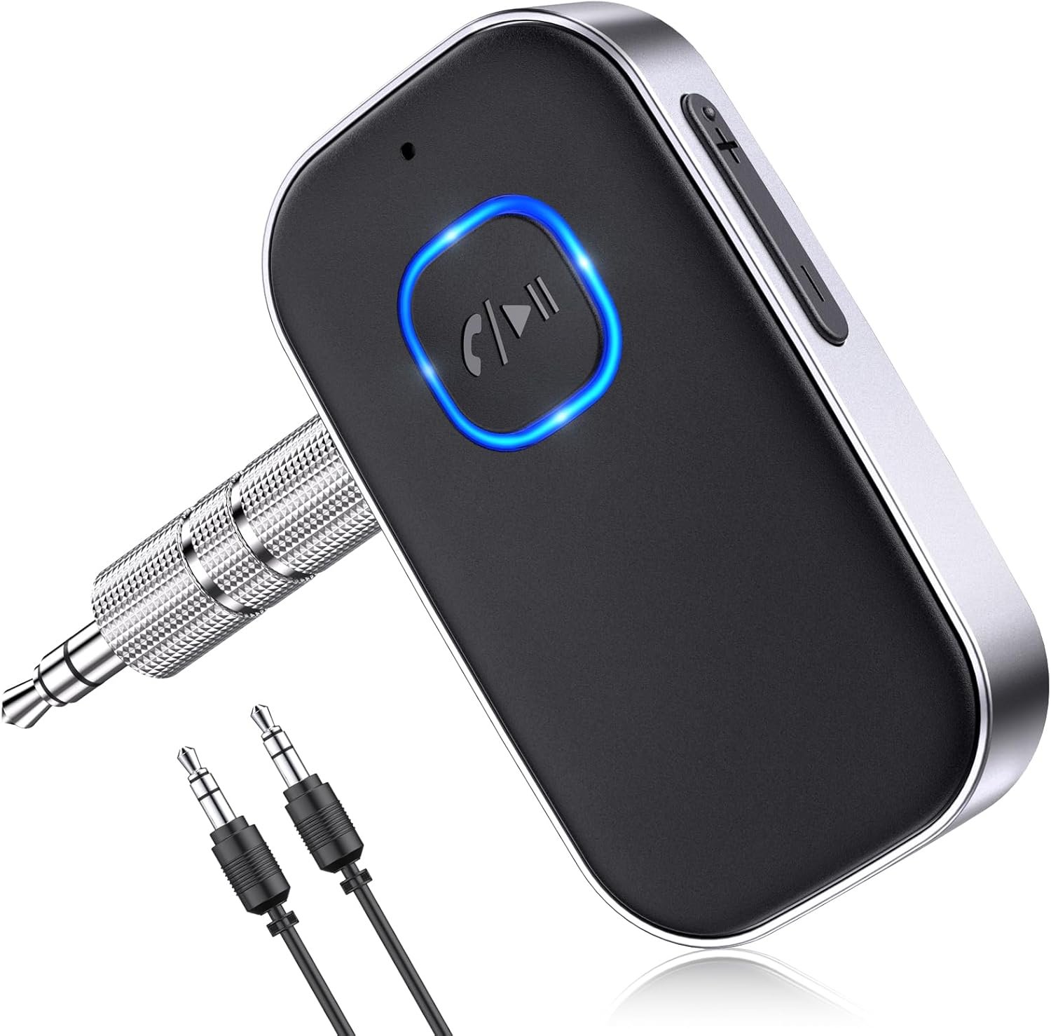 Bluetooth Receiver for Car, 3.5Mm AUX Bluetooth Car Adapter | Noise Cancelling, Wireless Audio Receiver for Home Stereo/Wired Headphones, Hands-Free Call, 16H Battery Life, Black+Silver
