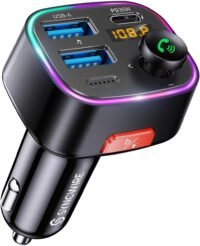 Bluetooth 5.4 Car Adapter 48W FM Transmitter for Hands Free Calls | Light Switch, Fast Charge (PD 36W & 12W), Hifi Bass Sound, LED Display, USB Drive Support, Wireless Radio Music Adapter