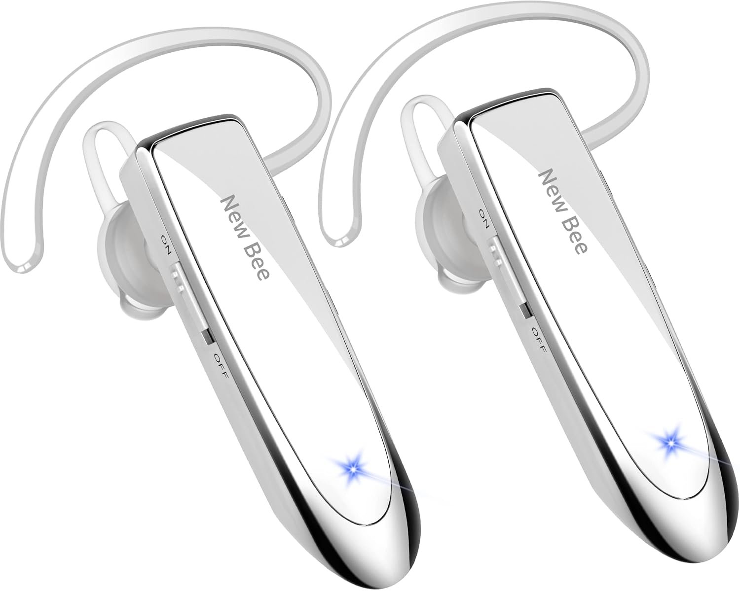 [2 Pack] Bluetooth Earpiece V5.0 Wireless Handsfree Headset 24 Hrs Driving | 60 Days Standby Time Bluetooth Headset with Microphone for Iphone Android Laptop Truck Driver(White)