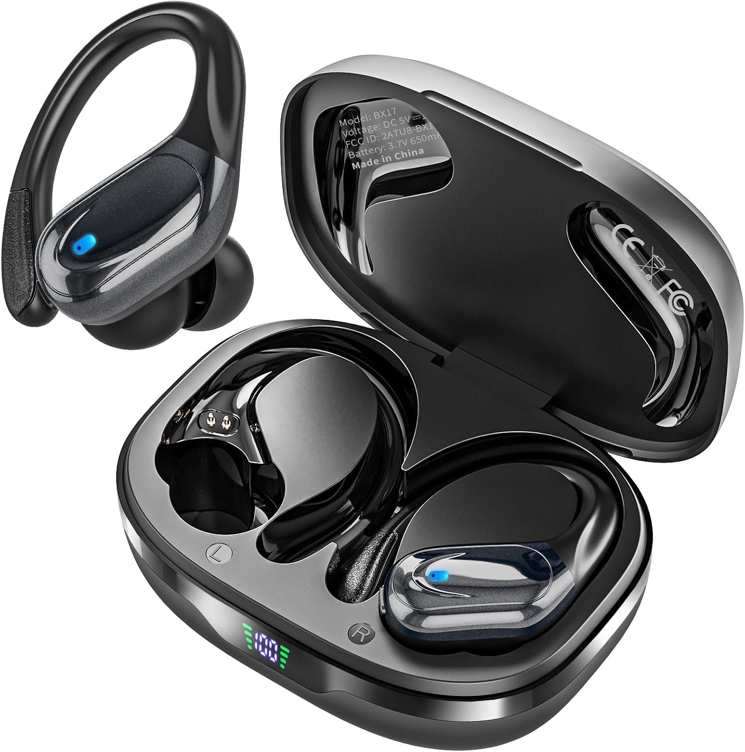 Wireless Earbuds, Sports Bluetooth Headphones, Noise Canceling Ear Buds with 80Hr Playtime, LED Power Display, IPX7 Waterproof Earphones for Gym/Workout
