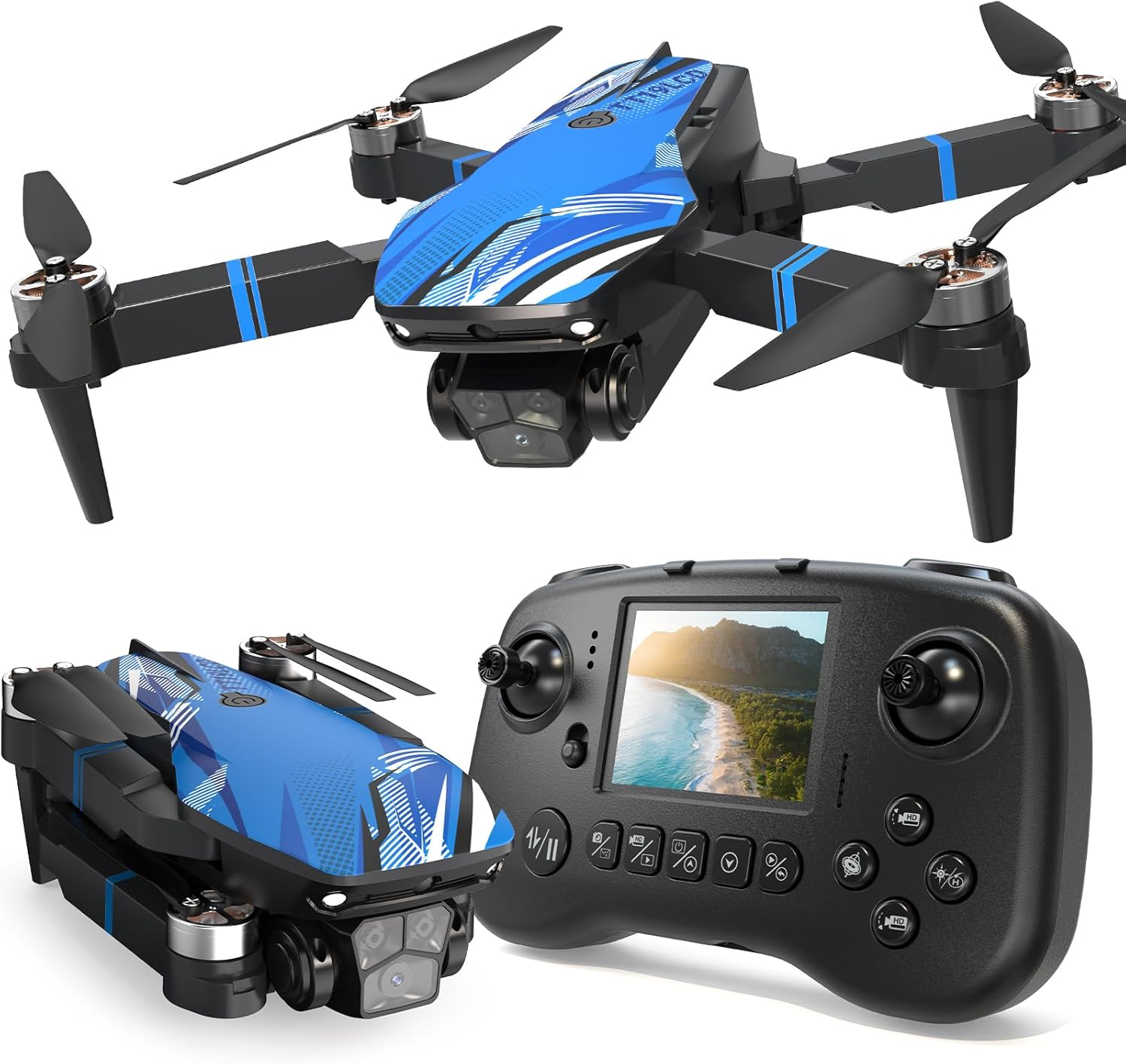 Drone with Camera for Adults LCD Screen FPV Live Video, Brushless Motor 270° Obstacle Avoidance 3D Flips, Foldable RC Mini Drones for Kids Beginners 32G SD Card Max under 250G Gifts for Boys and Girls