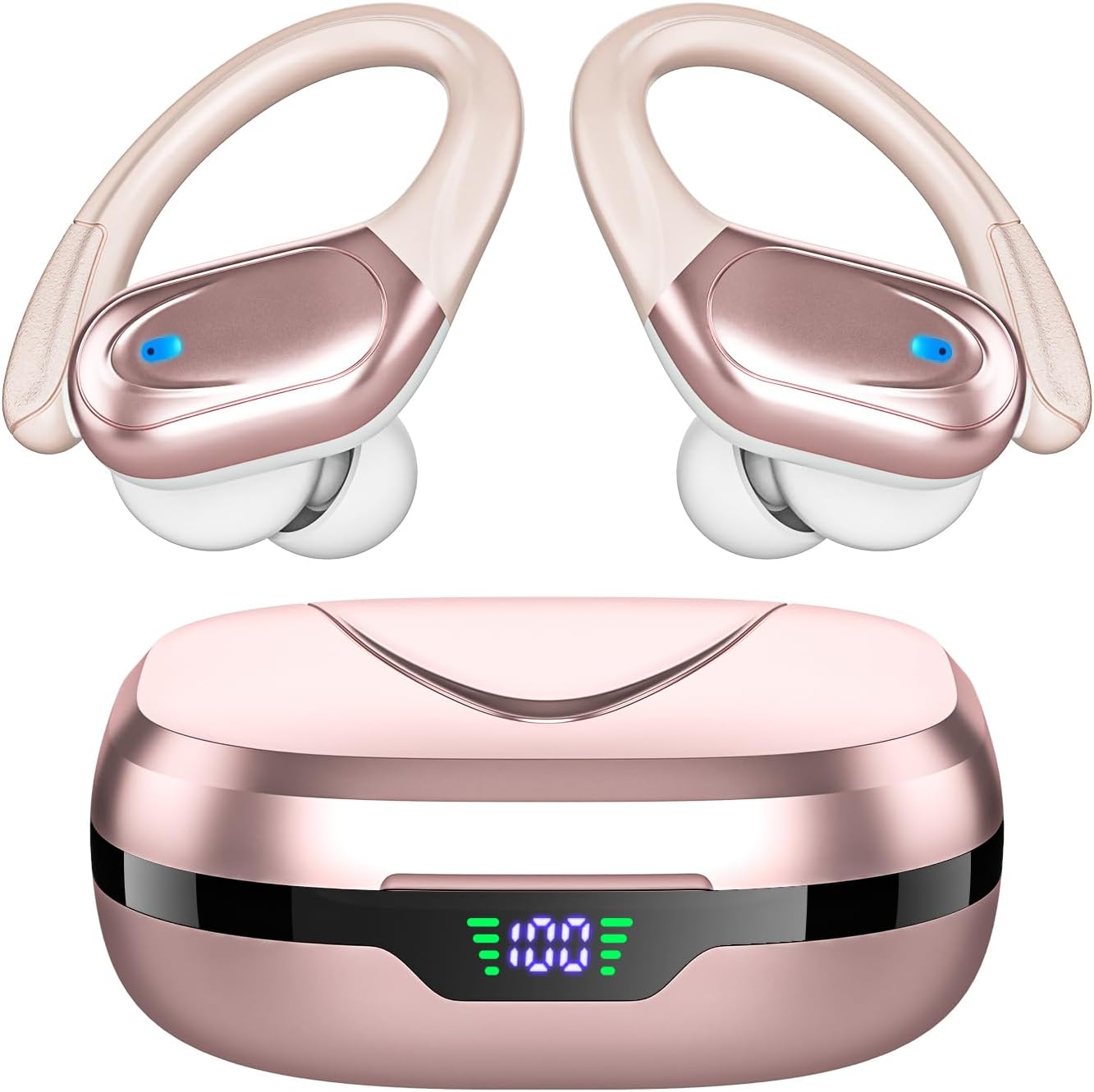 Sports Bluetooth Headphones, 80Hrs Playtime Wireless Earbuds with LED Power Display, IPX7 Waterproof Earphones for Workout/Running, Noise Canceling Headset Ear Buds