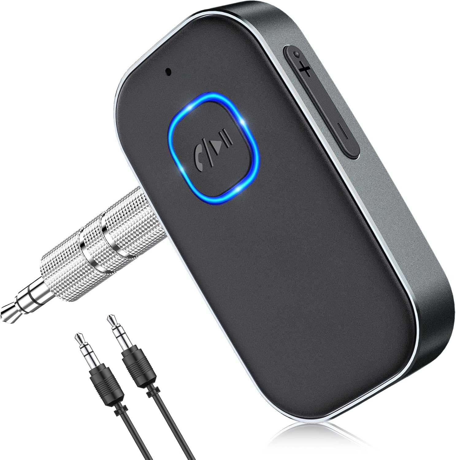 Bluetooth Receiver for Car, 3.5Mm AUX Bluetooth Car Adapter | Noise Cancelling, Wireless Audio Receiver for Home Stereo/Wired Headphones, Hands-Free Call, 16H Battery Life, Dark Gray