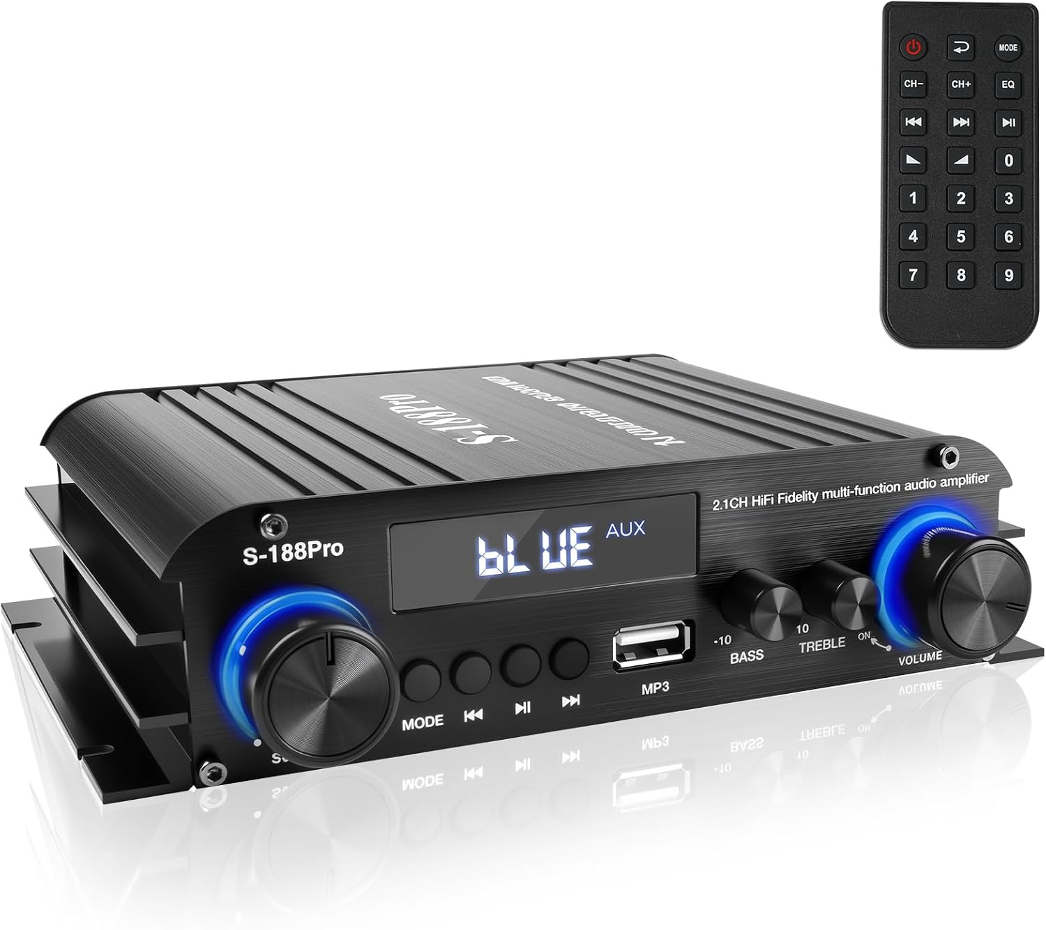 2.1 Channel Stereo Audio Amplifier, 300Wx2+360W Home Audio Stereo Receiver Bluetooth 5.0 with USB/AUX, Remote, Bass Treble & Sub Control, for Active/Passive Subwoofer & Speaker