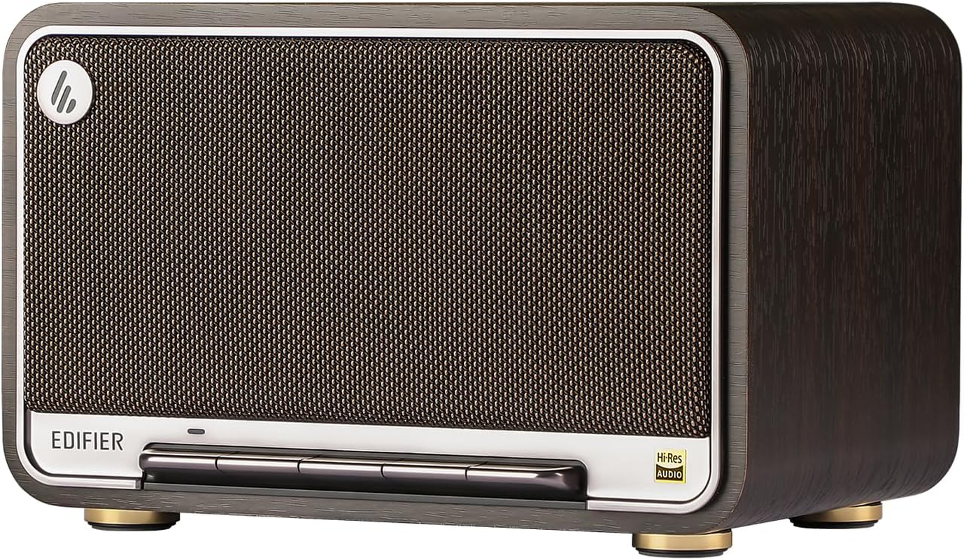 D32 Retro Wooden Tabletop Wireless Speaker Airplay2, Black Walnut | 60W RMS, Dual Hi-Res, Bluetooth5.3, Hi-Res Audio, ALAC, LDAC, 11H Battery, DSP Crossover, MDF Retro Cabinet, USB-C, AUX Input